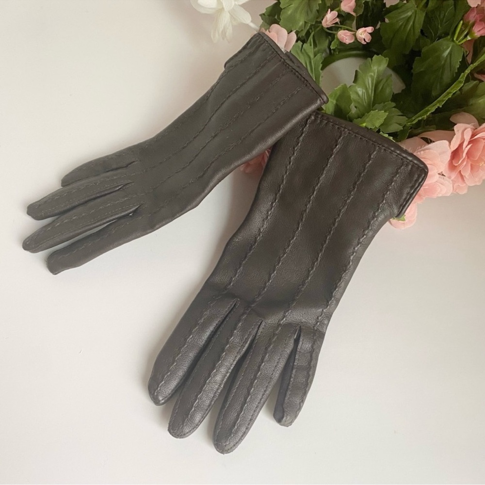 Vintage Brown Nylon Rabbit Fur Lined Gloves